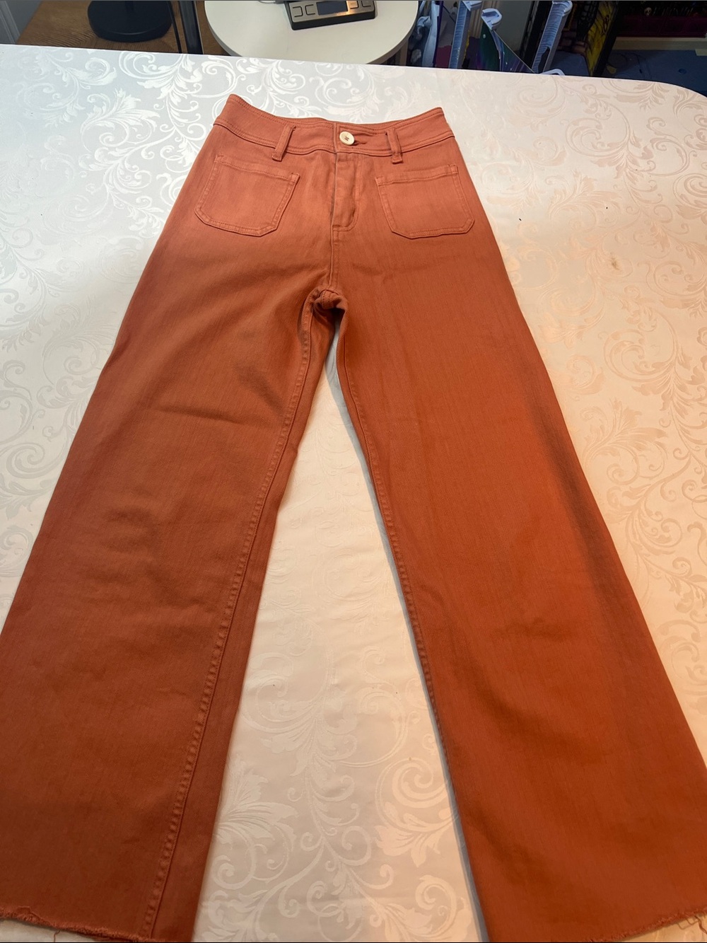 High-Rise Wide-Leg Miou Muse Jeans in Burnt Orange